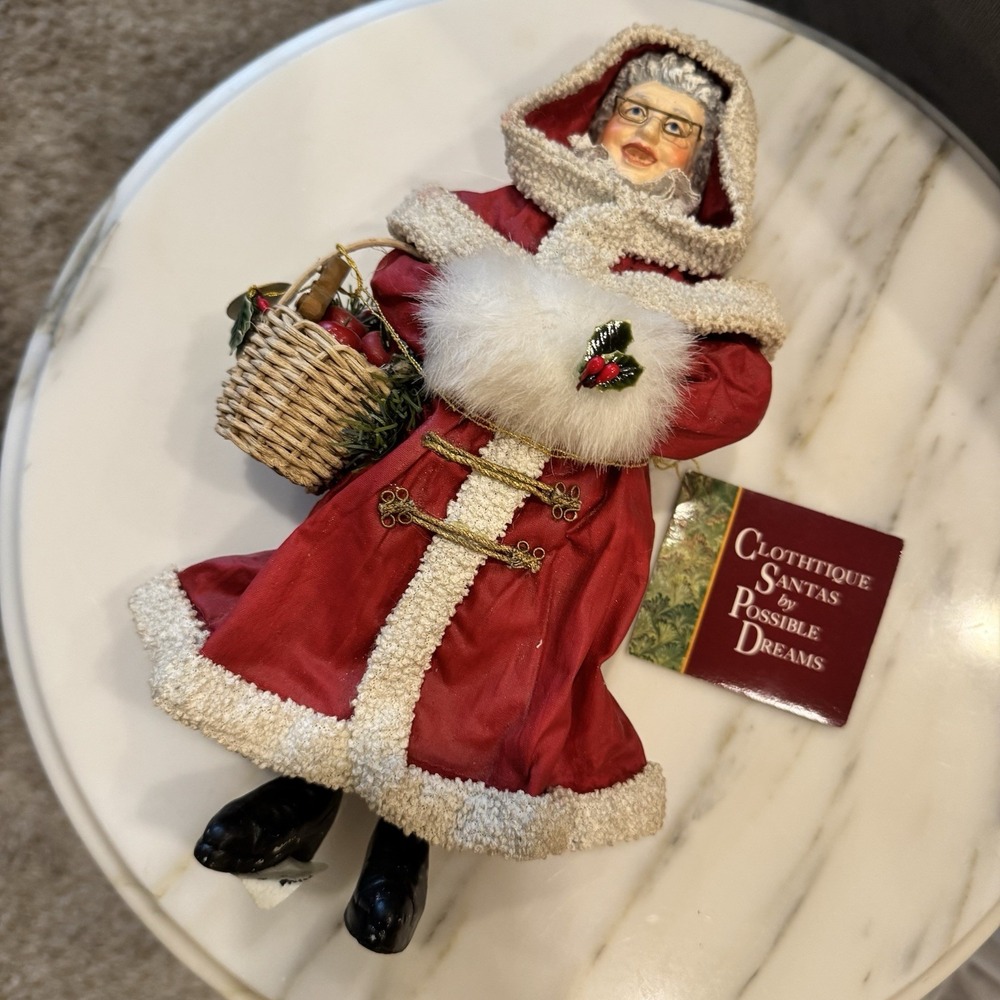 Possible Dreams Retired Mrs. Santa In Her Red Coat with Basket